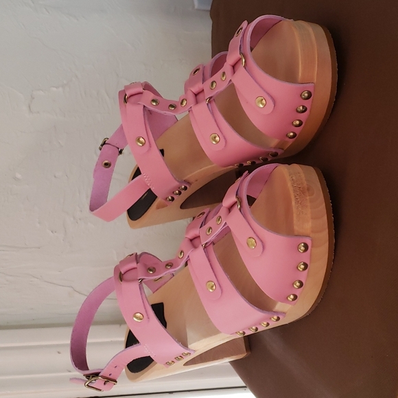 Swedish Hasbeens pink Brassy leather clog sandals 7.5 - Picture 2 of 8